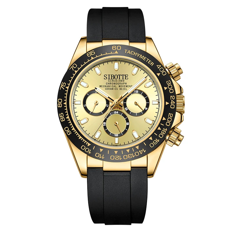 SIBOTTE 2024 Men's Watches Gold Luxury Men Mechanical Wristwatch Automatic Watch For Men Sapphire Mirror Waterproof Sports Clock