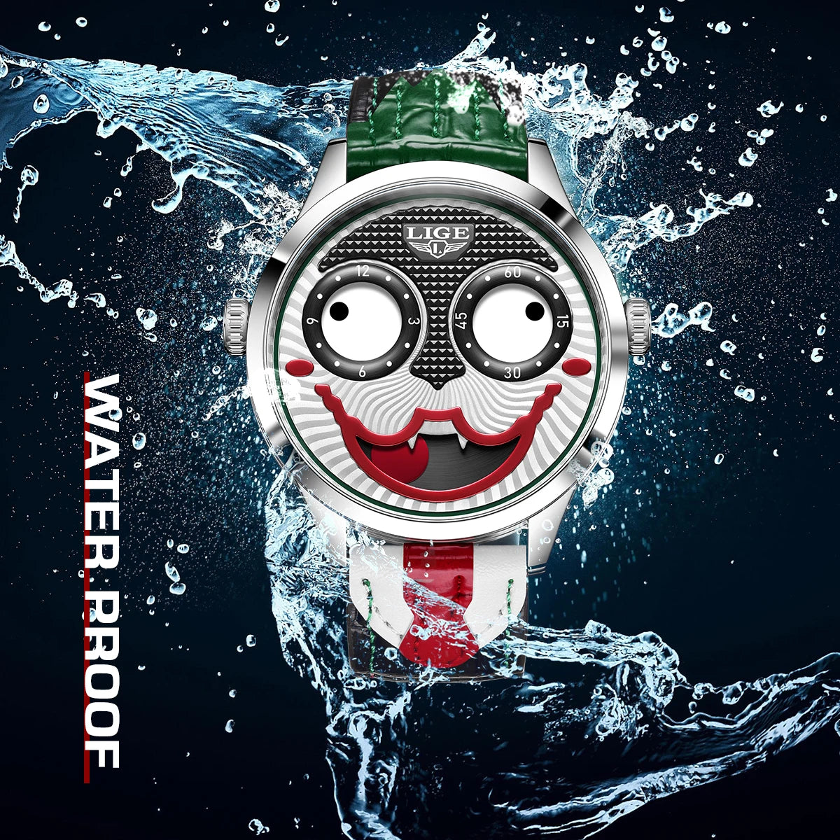 LIGE Cool Joker Watch Men Classic Men's Clown Watches Fashion Leather Strap Waterproof Quartz Wristwatches For Men Reloj Hombre