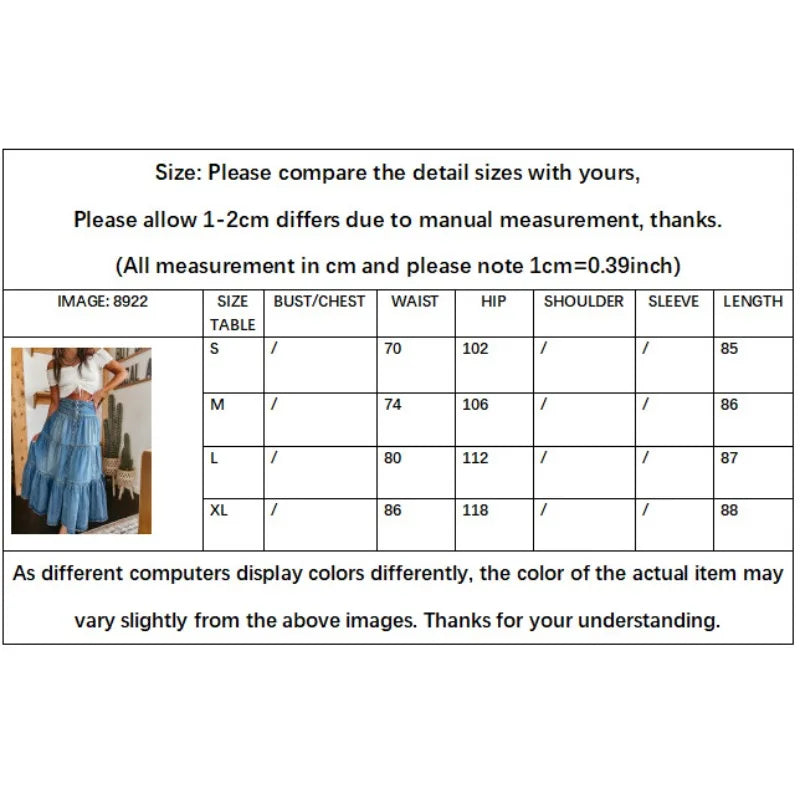 Women's Denim Skirt Bohemian A-line Layered Cake Skirt Casual Fashion Summer New Item