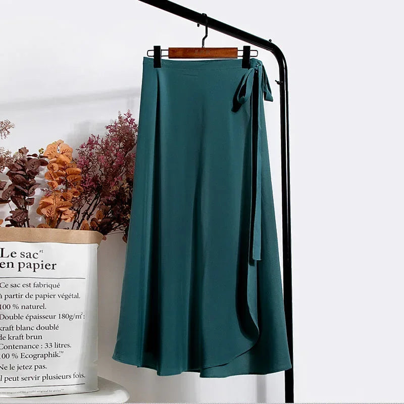 New Summer Bohemian One-Piece Sashes Long Wrap Skirt Side Split Ruffled Chiffon Beach Ankle 2021 Woman Skirts