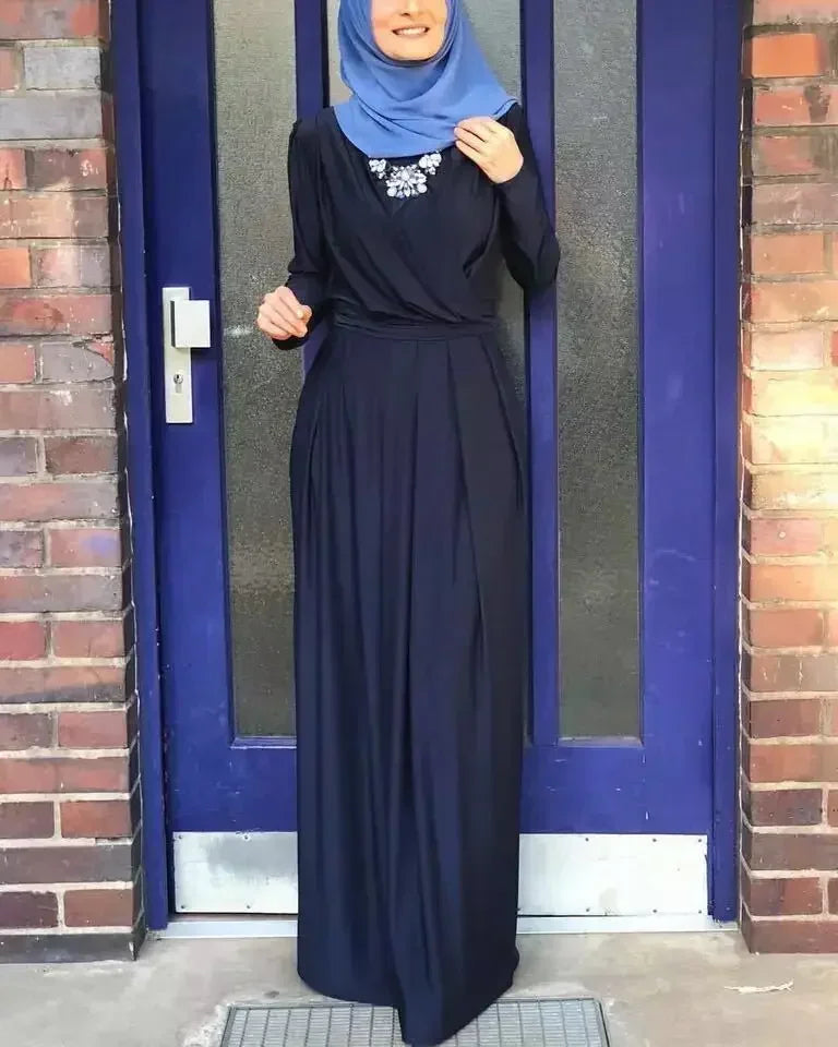 Women Middle East Abaya Dress Islamic Clothing Solid Color Turkey Caftan Hijab Saudi Muslim Solid Dress Abaya Floor-length Dress