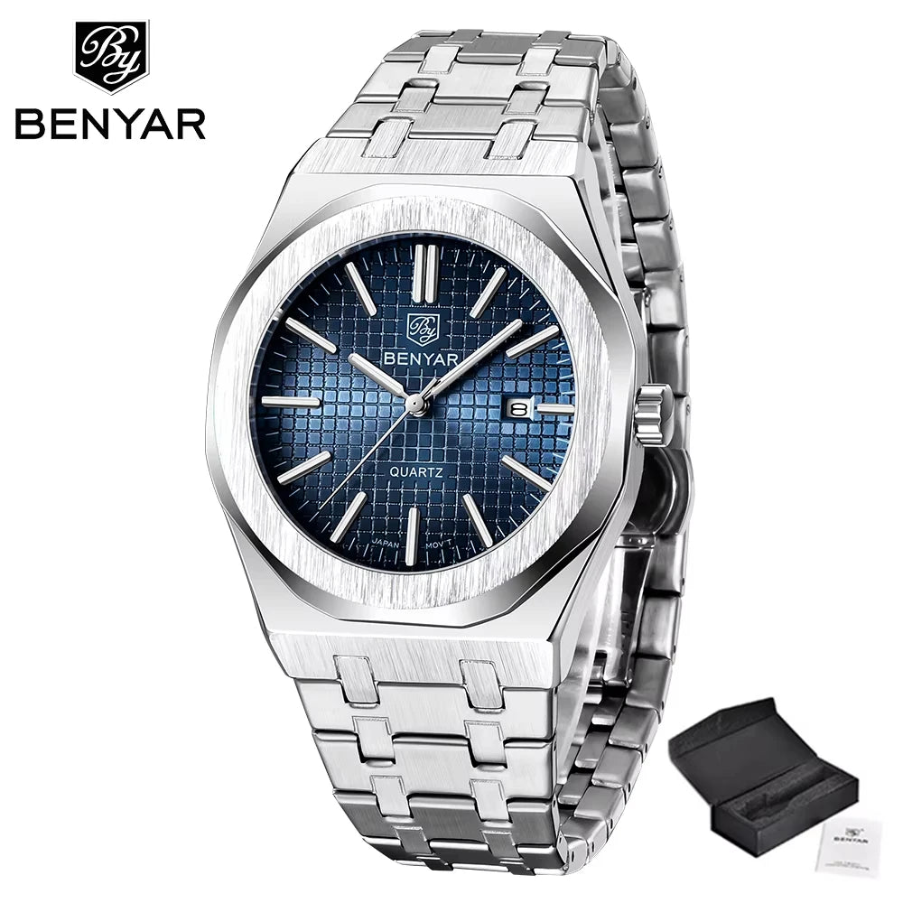 BENYAR Quartz Watch Luxury men's wristwatch Casual Fashion Waterproof Multifunctional Automatic Luminous reloj hombre BY5156 M