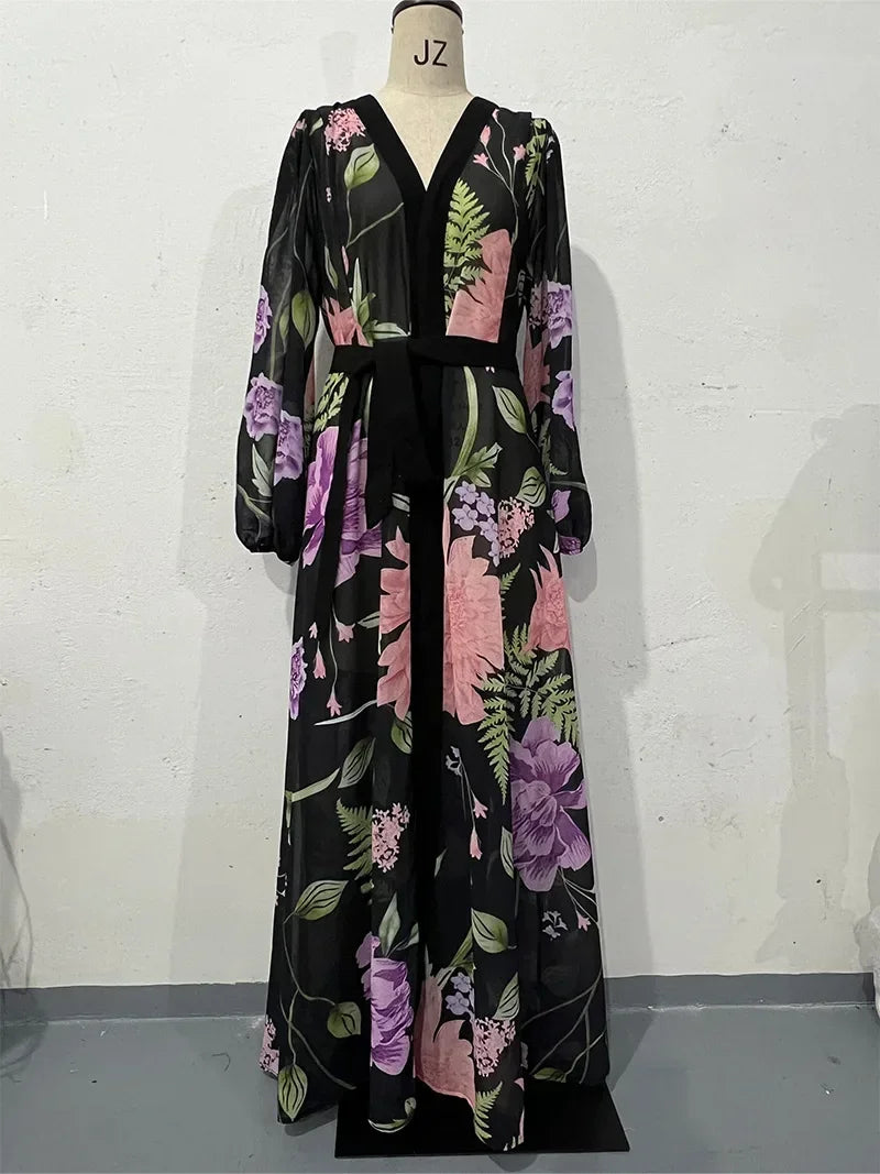 Jalabiya Muslim Women Flower Print Dress Kaftan Islam Vestidos Eid Ramadan Morocco Dubai Abayas Modest Dresses Arab Long Robe