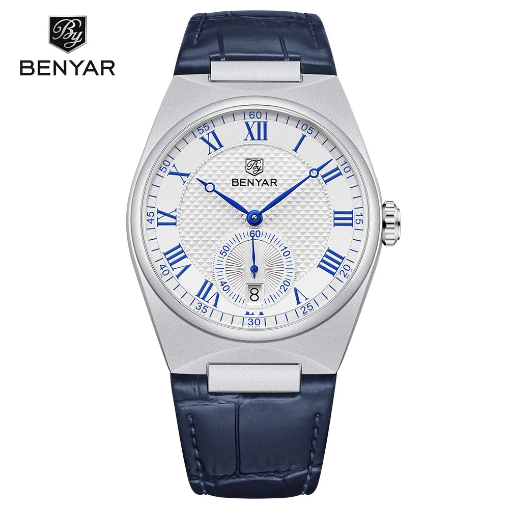 BENYAR 2023 New Business Men Roman numerals Quartz Watches Luxury Waterproof Sports Leather Wristwatches Relogio Masculino