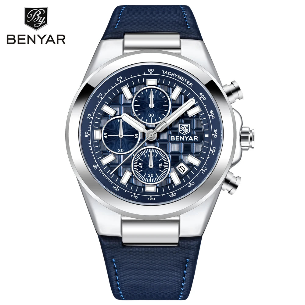 2024 New BENYAR Men's Watches Quartz Watch For Men Luxury Chronograph Watch Clock Gift Military Leather Waterproof Reloj Hombre