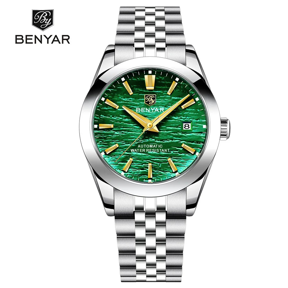 Benyar New Automatic mechanical wristwatch BY5209 Fashion Classic Watch Stainless steel With calendar watch for men reloj