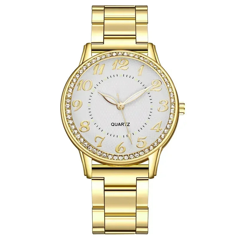 Luxury Brand Women Watch 2024 New Fashion Simple Rhinestone Steel Band Watch Ladies Big Dial Quartz Clock Bracelet Clock