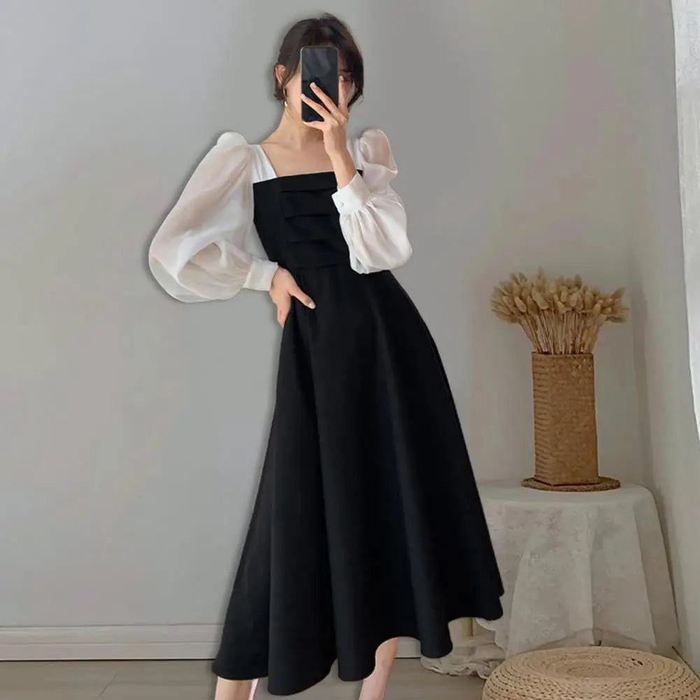 Chic Dress Soft Spring Dress Long Sleeves Dress-up Lantern Sleeves Autumn Dress