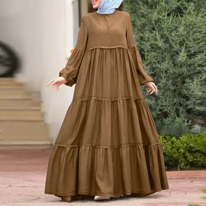 New 2025 Women's Casual Sun Dress Fashion Loose Muslim Dress Abaya Long Sleeve Islam Clothing  Abayas Women Dubai Robe Oversized