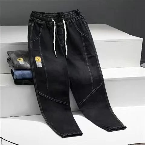 2023 Spring and Autumn New Classic Fashion Solid Color Haren Pants Men's Casual Slim Comfortable Elastic High Quality Jeans 5XL