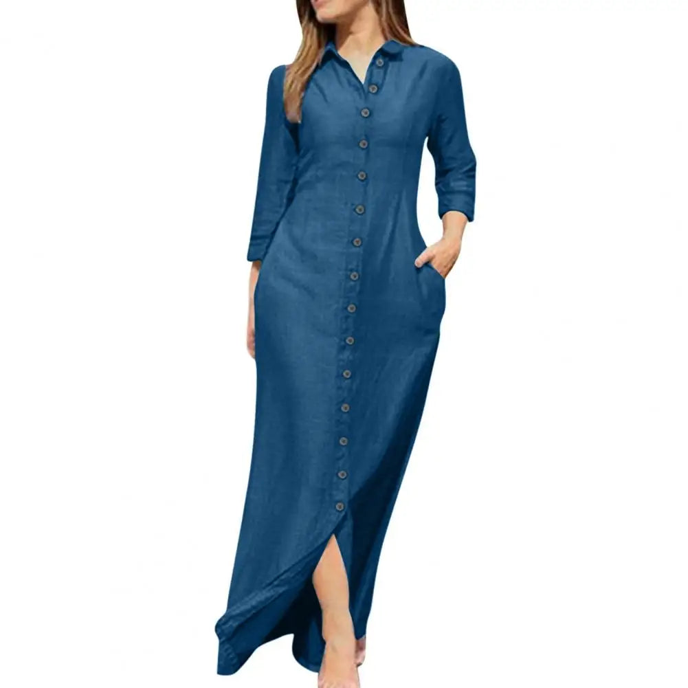 2024 Autumn Elegant Women's Denim Dress Long Sleeve Buttons Shirt Long Dress Female Fashion New Elegant Casual Ladies Clothes