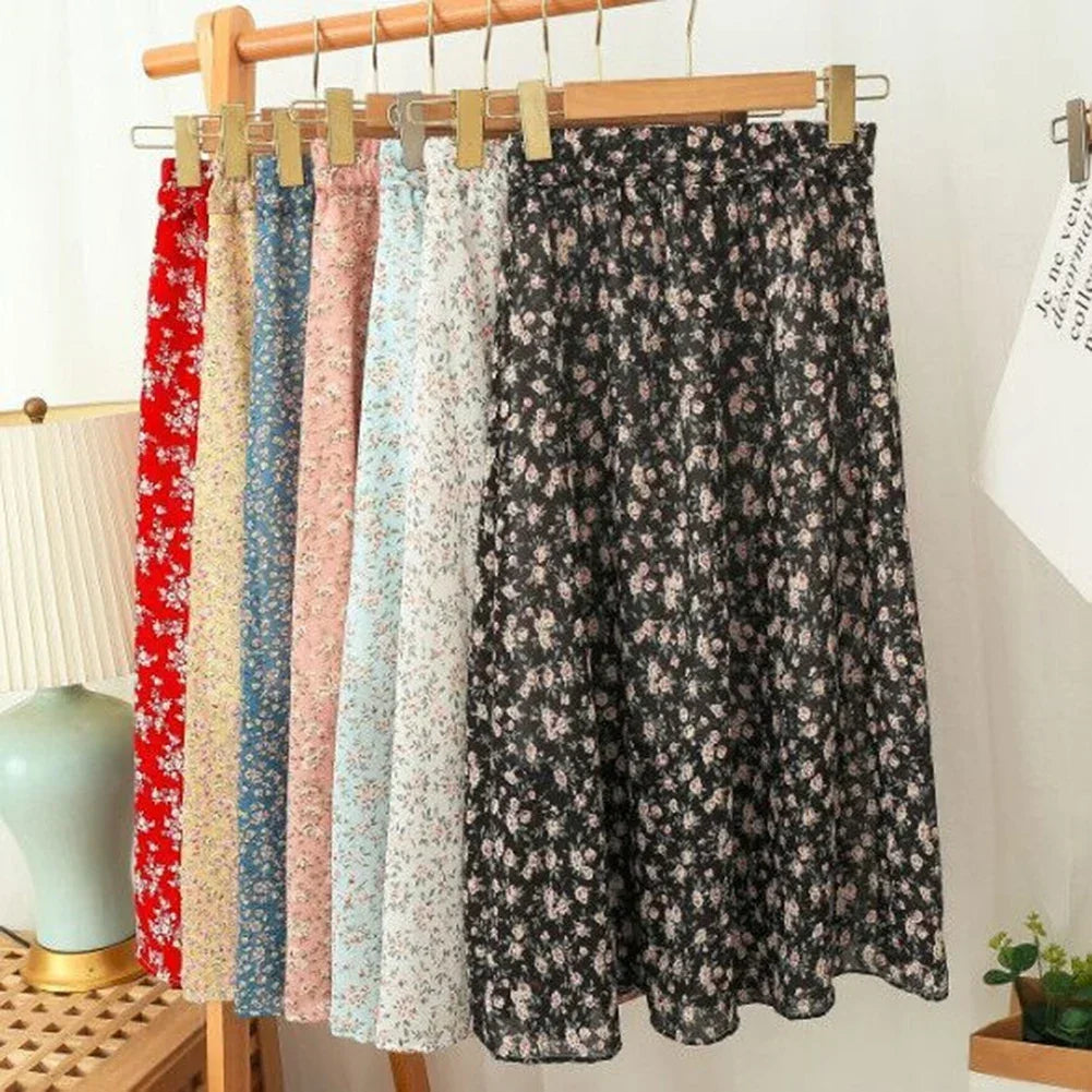 Woman Skirt Summer Korean Fashion Gentle Vintage Floral Slim Versatile Highwaist