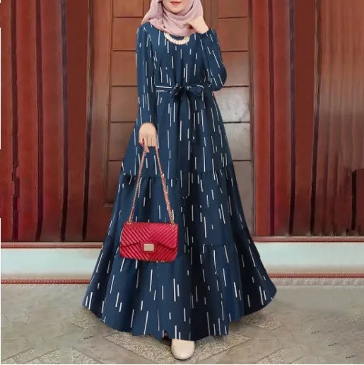 Eid Muslim Abaya for Women Print Dress Jalabiya Lace Up Saudi Arab Long Robe Ramadan Morocco Dubai Abayas Kaftan Islam Vestidos