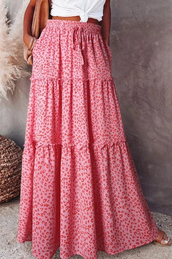 Womens Loose Long Boho Flowers High Elastic Waist With Pockets And Belt Maxi Skirt Pleated Skirt 2024 Summer Sexy Women Skirts