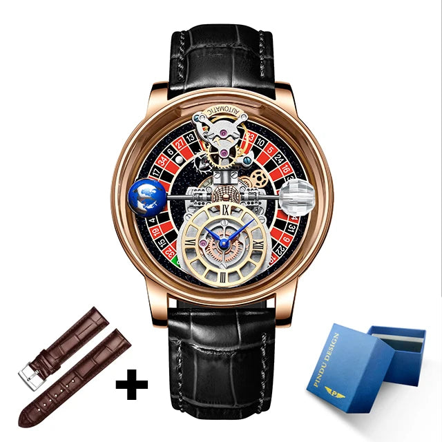 2023 PINDU Watch Men Golden Blue Jacob&Co Celestial Roulette Quartz Watches Man For Leather Business Men Watch Adjustable Time