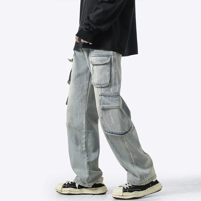 New Style Men Trendy Brand Casual Jeans, Fashionable and Versatile Work Pants with Straight-leg for Outdoor in Spring and Autumn