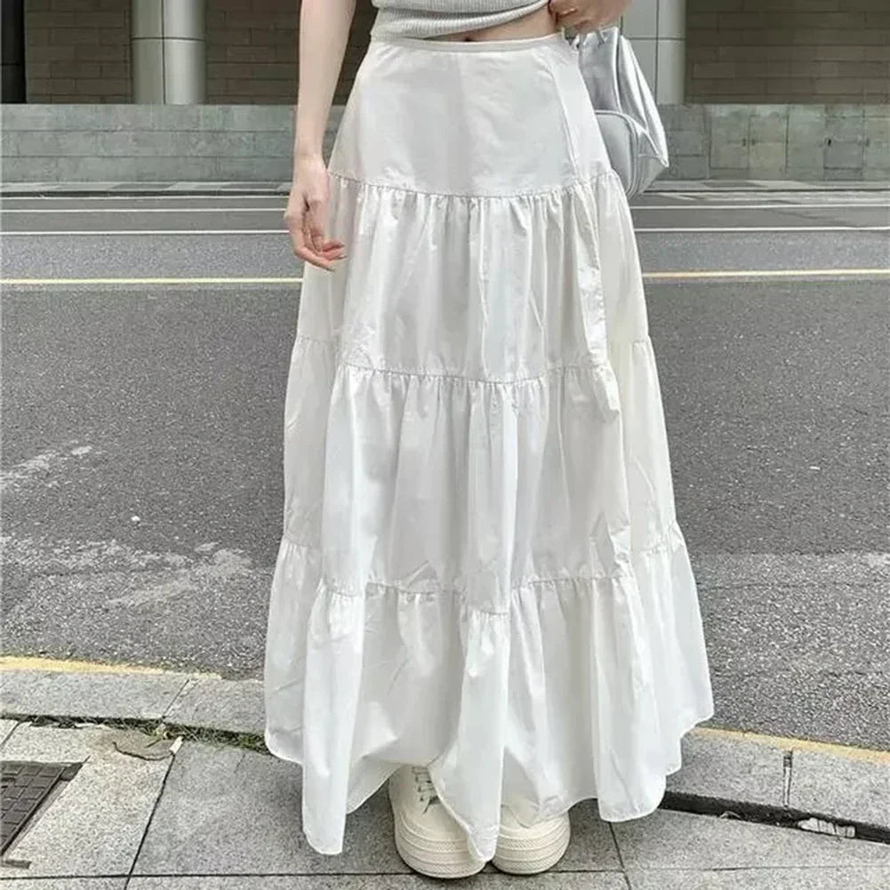 Women Pleated Cake A-Line Boho Long Skirts Fashion Flowy Tiered Maxi Longuette