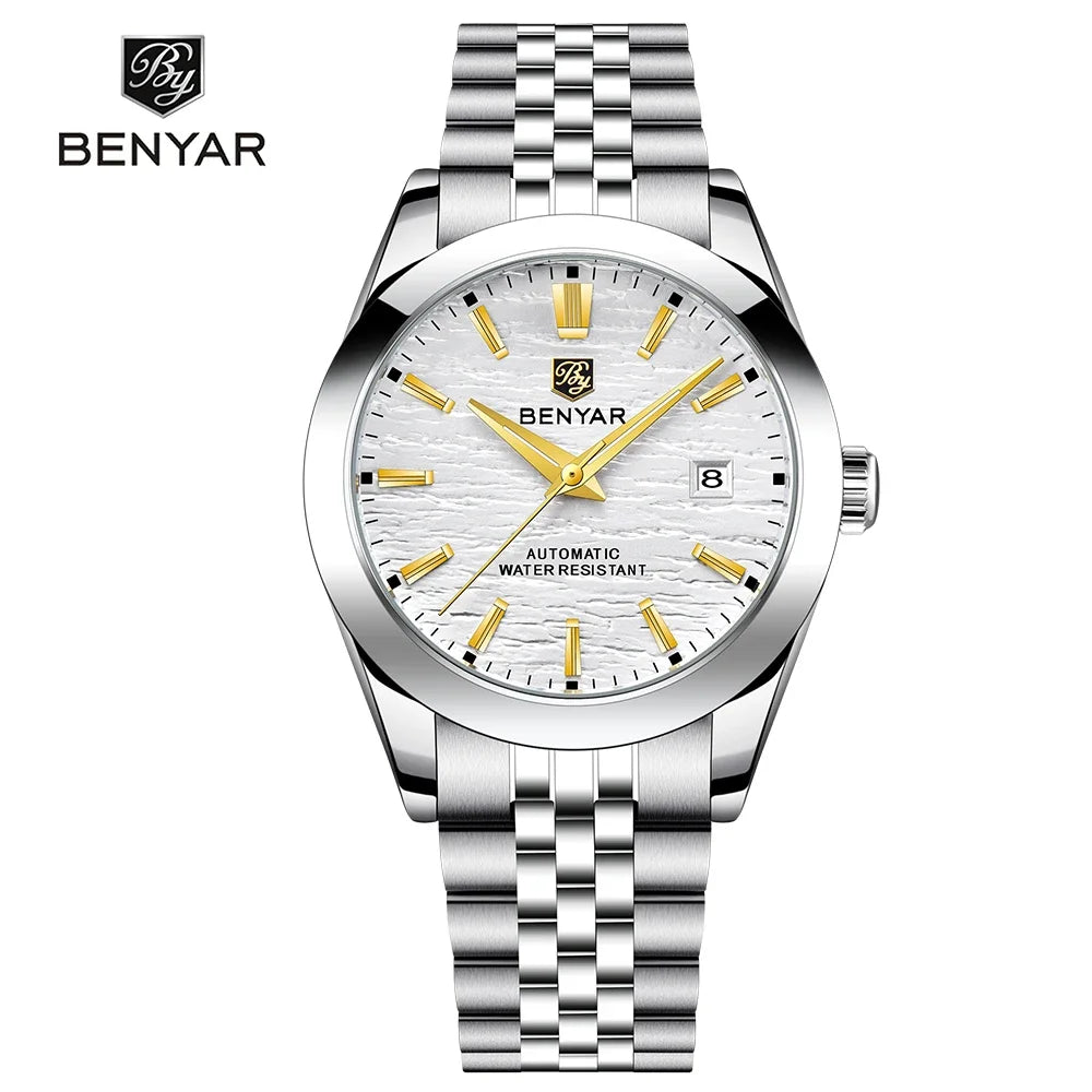 Benyar New Automatic mechanical wristwatch BY5209 Fashion Classic Watch Stainless steel With calendar watch for men reloj