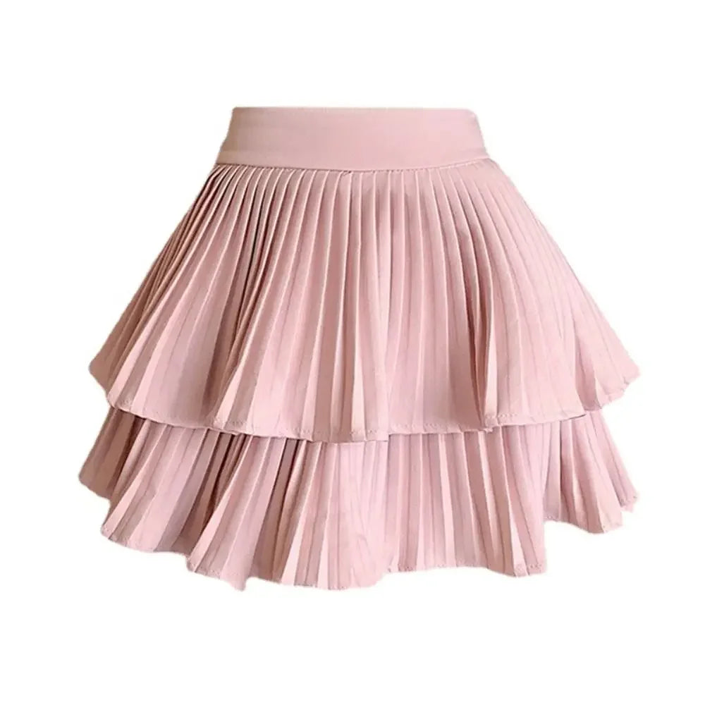 Double Layer Cake Skirt Fashion Summer High Waist Short Skirt Built in Shorts Black Tennis Skirt