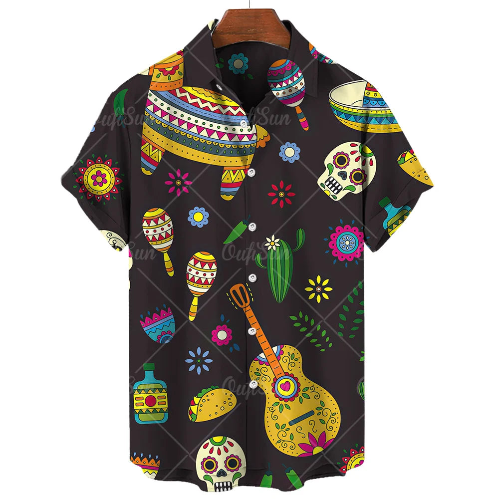 Vintage Men's Shirt Mexican style 3D Print Men's Clothing Summer  Casual Hawaii Beach Hawaiian Harajuku Fashion Holiday Shirt