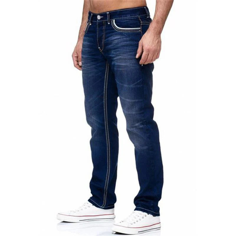 2025 New Fashion Trend High Quality Jeans Classic Straight Pants High Street Blue Washed solid color elastic slim fit Jeans Men