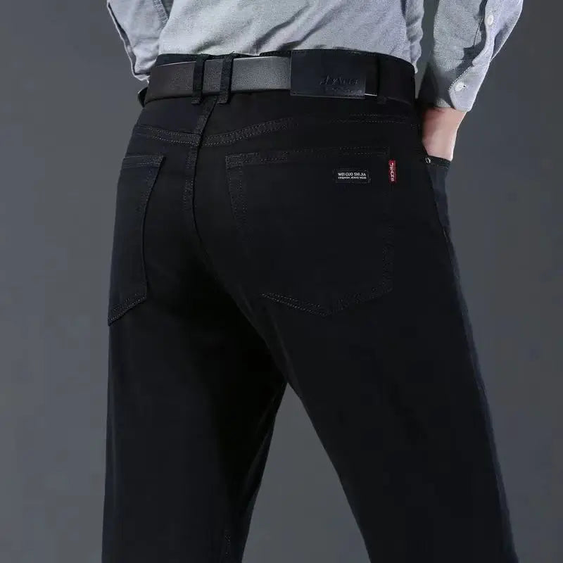 Spring Summer 2024 Solid Business Black Stretch Slim Men's Slim Jeans for Spring and Autumn Casual Pants Men's Luxury Trousers