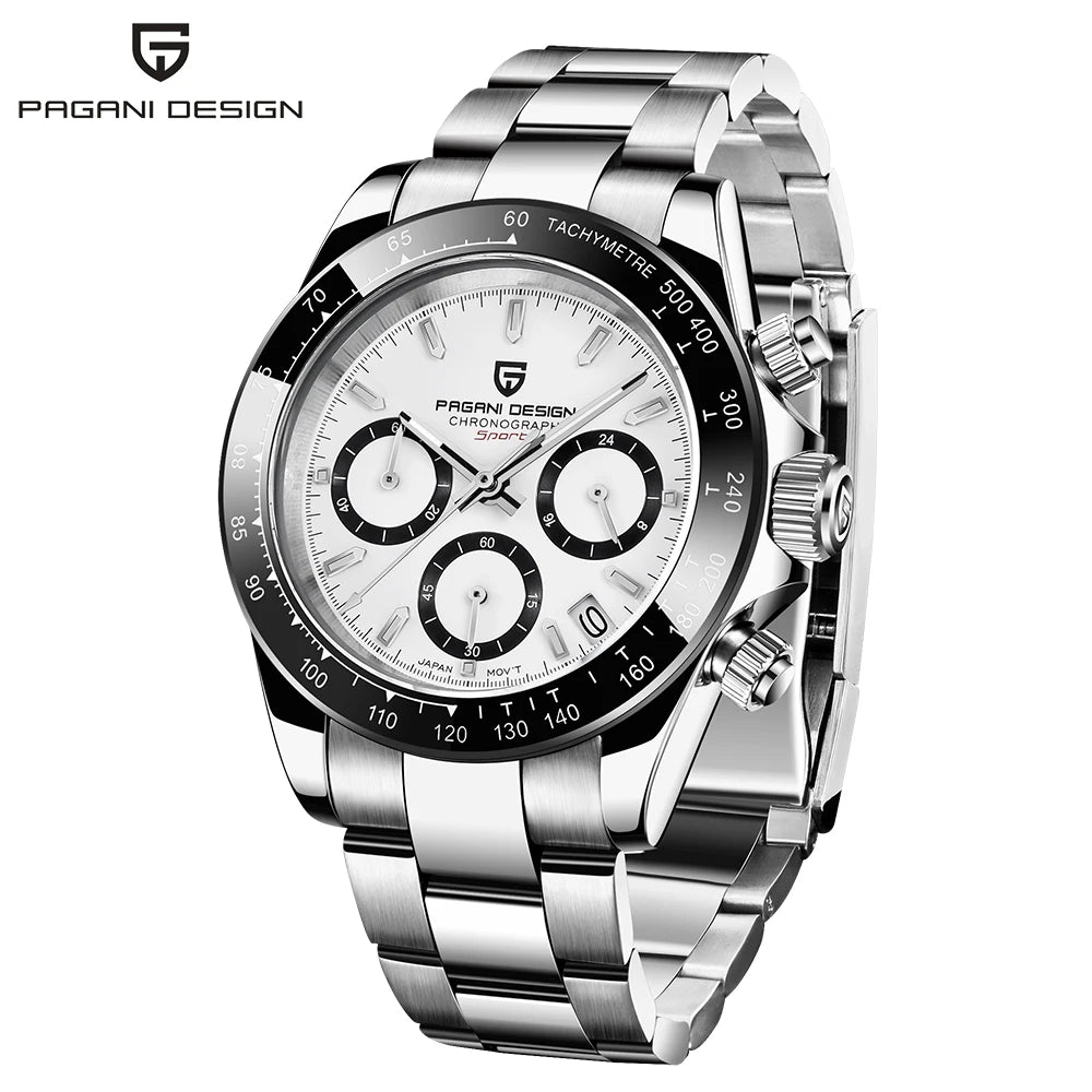 PAGANI DESIGN New Ceramic Bezel Men Quartz Wristwatches Luxurys Sapphire Glass Chronograph 100m Waterproof Stainless Watches Men