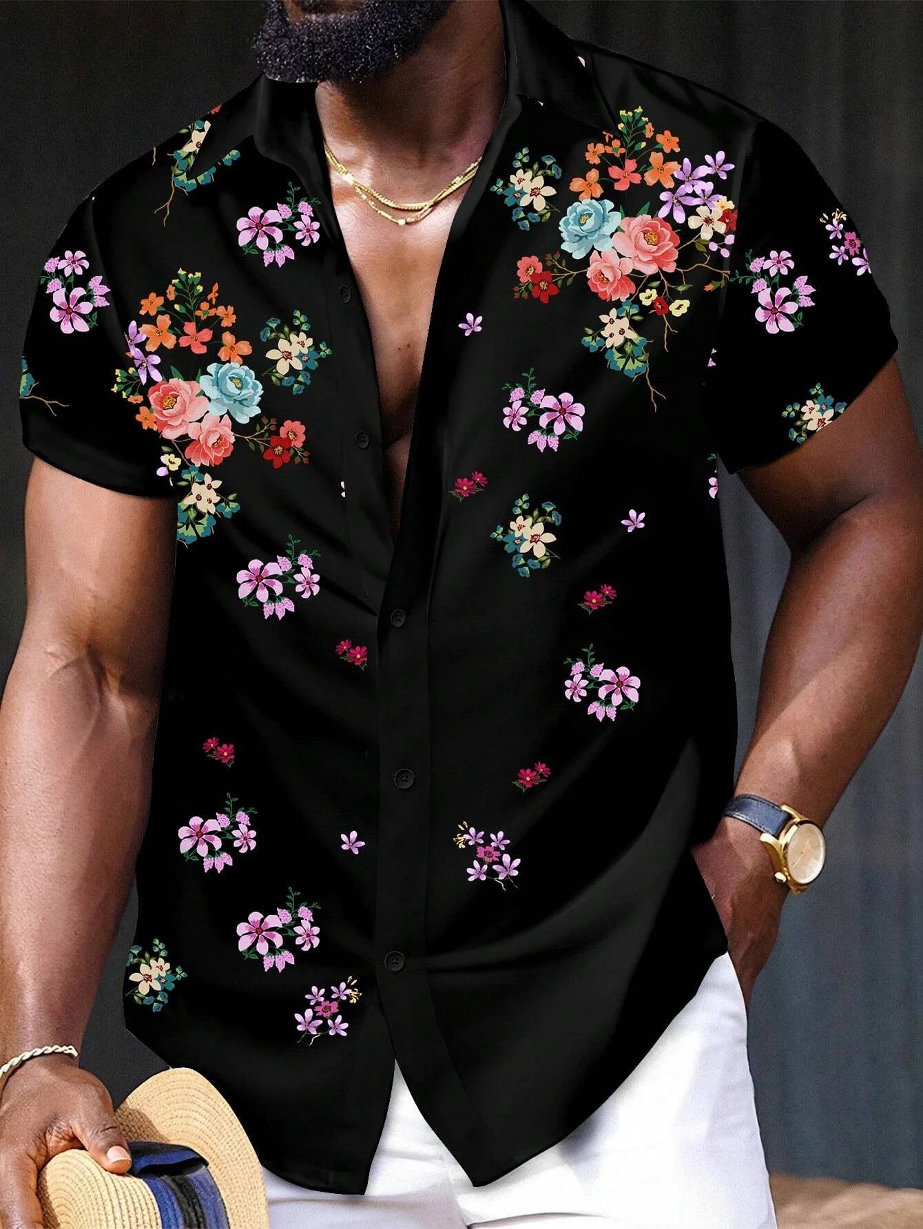 Men'S Floral Printed Casual Shirt Daily Wear 3D Printing Classic Short Sleeve Shirt Fashion Hawaiian Shirts For Men Harajuku