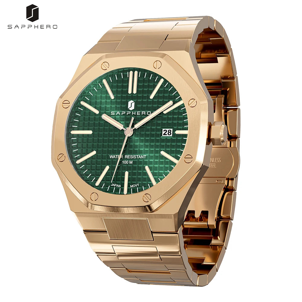 SAPPHERO Rose gold watche octagon Men watches men waterproof watches Quartz Watch  Mens Business Fashion watches for men watche