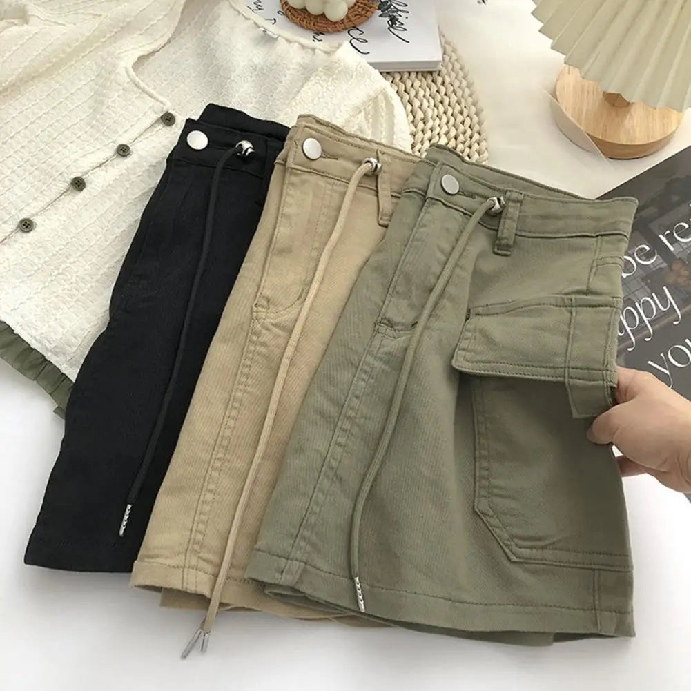 Drawstring High Waist Mini Skirt Women Streetwear Big Pocket Cargo Skirt Woman Fashion 2024 short A Line Skirts Mujer