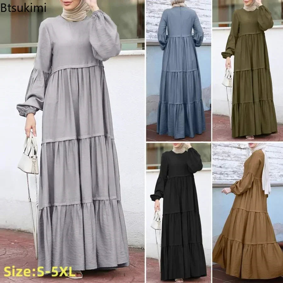 New 2025 Women's Casual Sun Dress Fashion Loose Muslim Dress Abaya Long Sleeve Islam Clothing  Abayas Women Dubai Robe Oversized