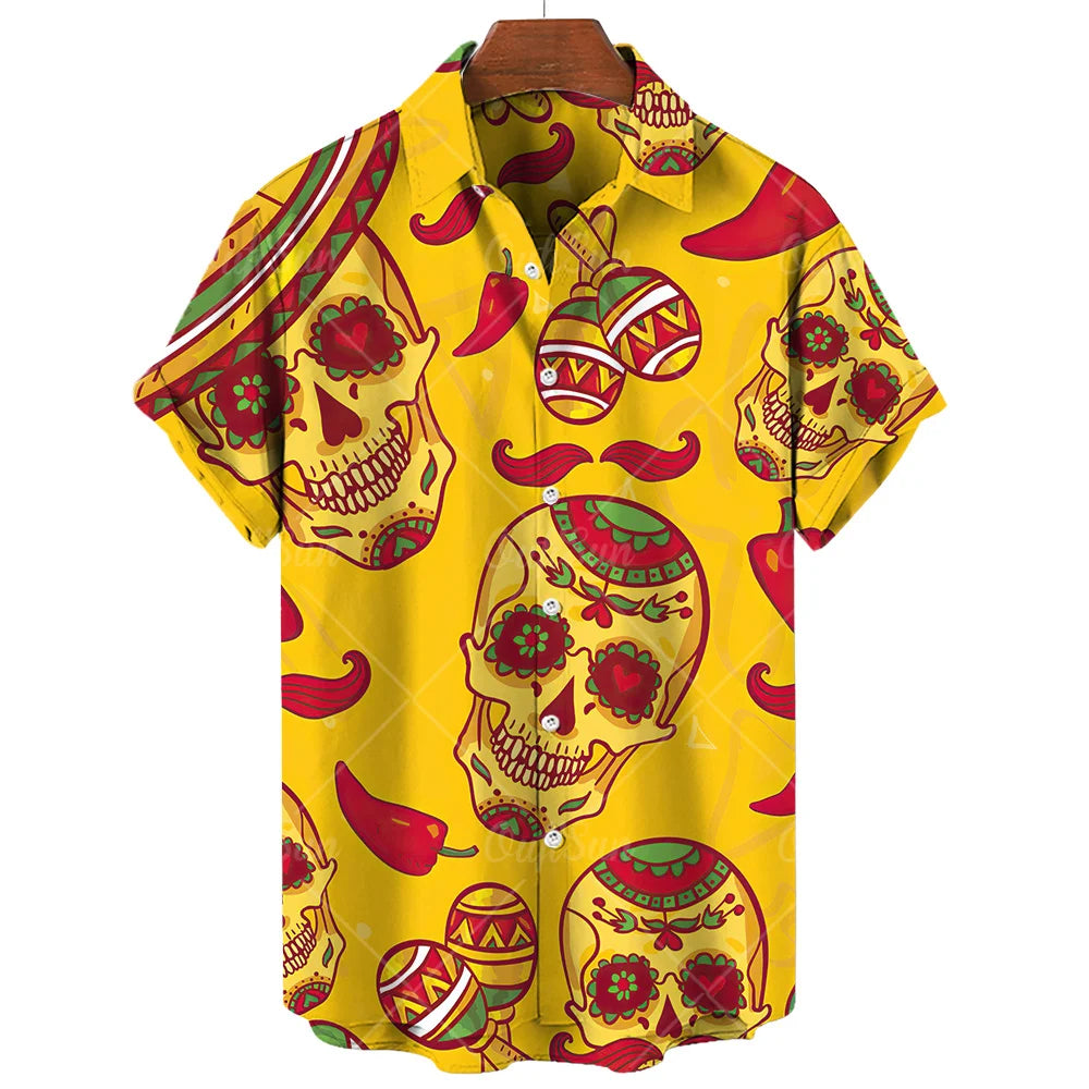 Vintage Men's Shirt Mexican style 3D Print Men's Clothing Summer  Casual Hawaii Beach Hawaiian Harajuku Fashion Holiday Shirt