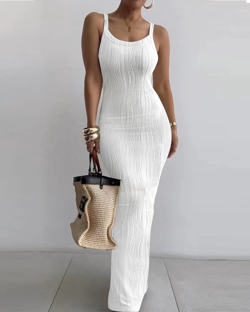 Women Knitted Sleeveless Long Dress Solid Spaghetti Strap Backless Dresses Camisole Slim Fit Autumn 2023 Sexy Sheath Ladies