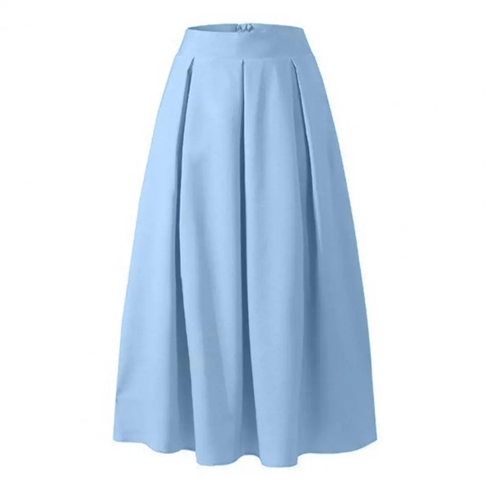 Women Spring Long Skirt Loose Ankle Length High Waist A-line Pockets Solid Color Pleated Elegant Office Lady Maxi Skirt юбка