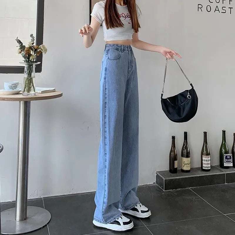 Baggy Jeans Women Vintage Blue High Waist Jeans for Women Wide-leg Pants Stretch Ladies Denim Pants Washed Trousers Streetwear