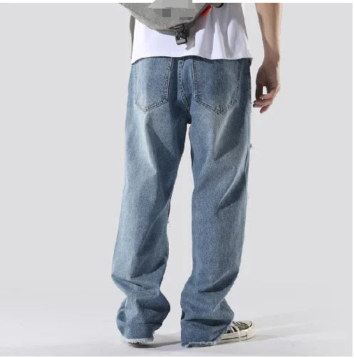 Men patched up torn jeans men loose-fitting trendy jeans blue slacks stretch jeans men's 2025 fashion new trend jean