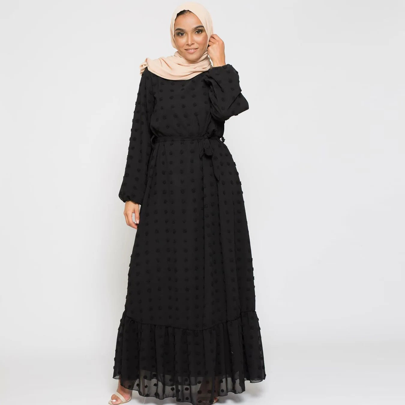 Three-dimensional Jacquard Muslim Abayas Fashion Women's Dress Fashion Middle Eastern Maxi Dress Solid Robe Caftan Muslim Dress