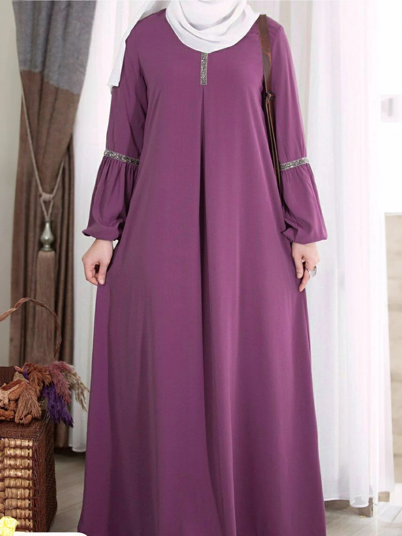 Islamic Morocco Abaya Middle East Saudi Arab Fashion Long Sleeve Abaya Dress Casual Sequin Sun Dress African Clothing