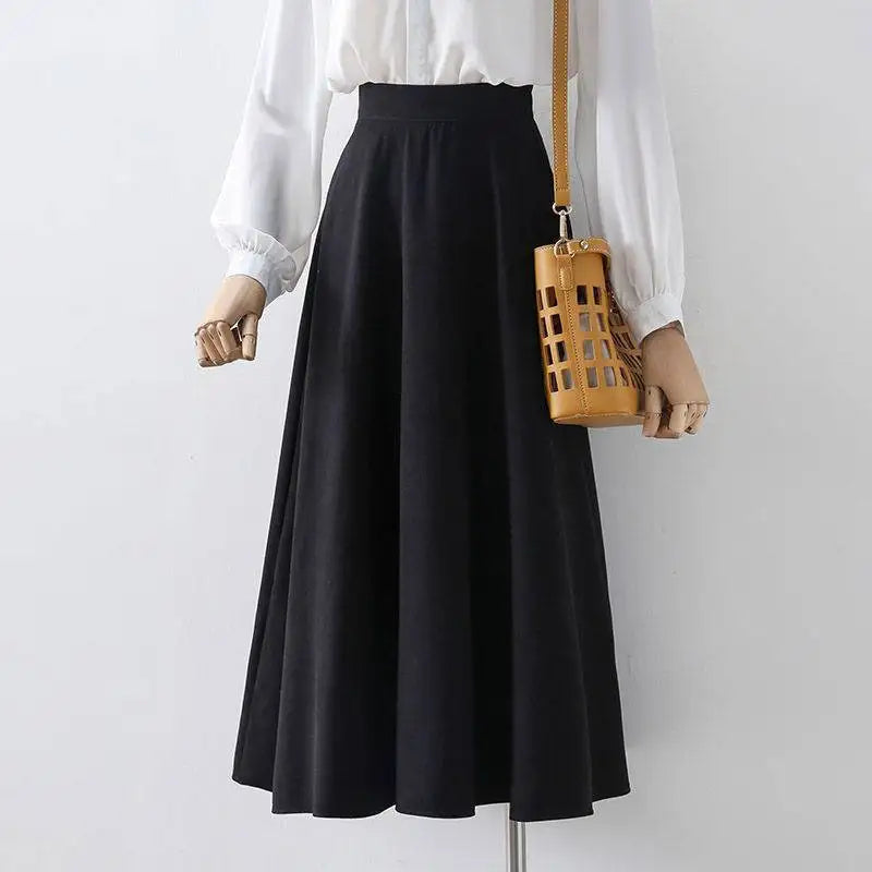 Black Long Skirt Women 2024 Spring Korean Fashion Elegant Vintage High Waist A-line Midi Length Swing Skirt Office Lady Y2k