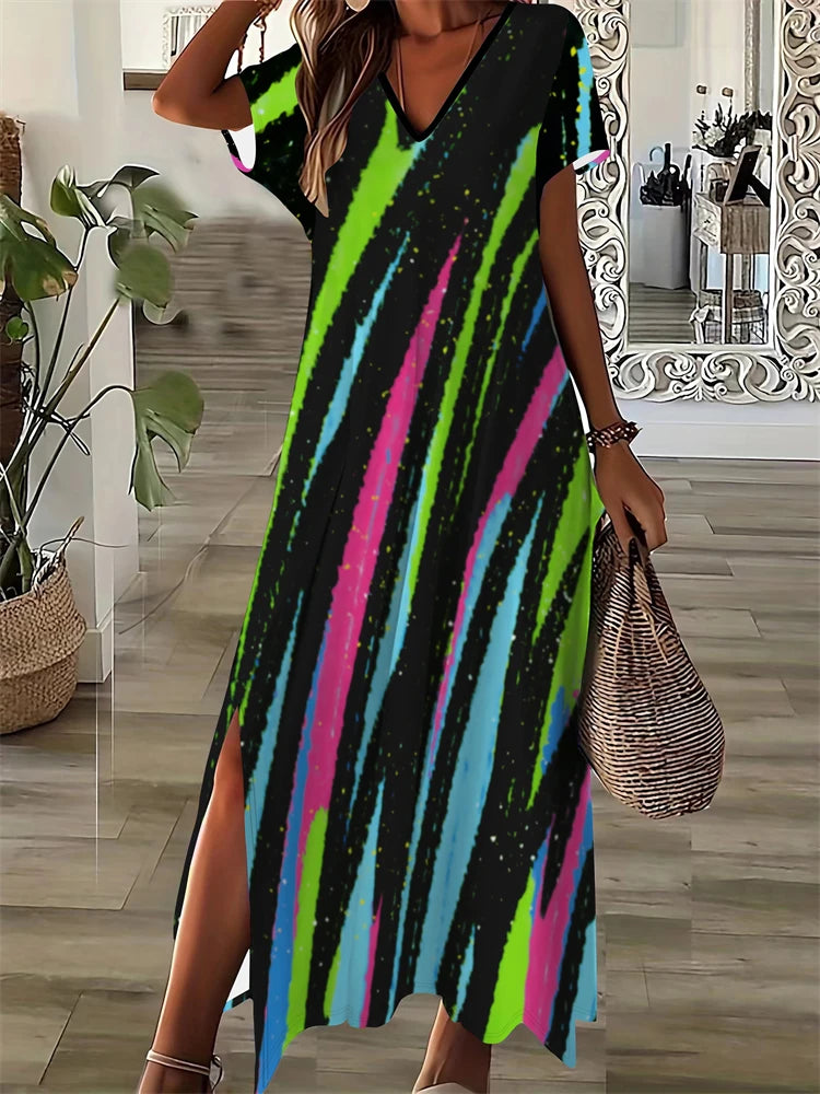 New Vacation Women's Dresses Sexy Leopard Print Elegant Midi Dresses Short Sleeve Dresses Fashion Oversized Dresses 2025 Summer