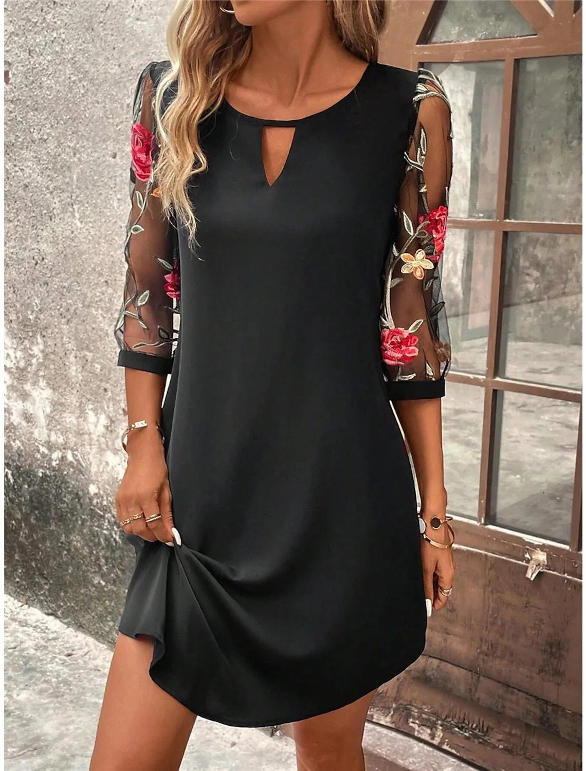 Luxury Dress Women's Perspective Mid Sleeve Printed Round Neck Mini Skirt Summer Party Dress