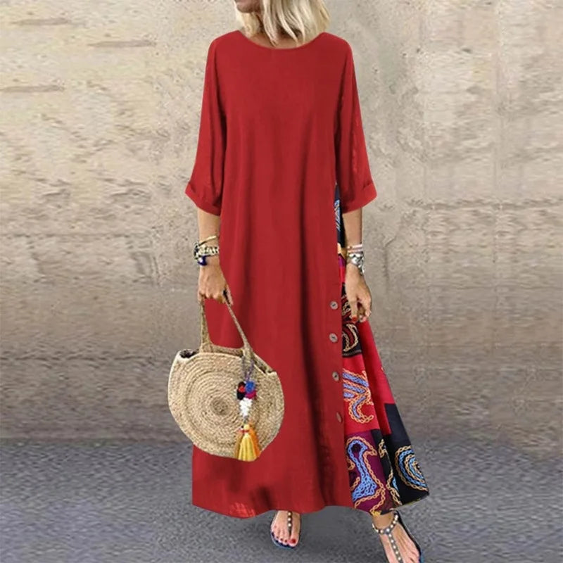 Women's Fashion Casual Loose Big Swing Half Sleeve Long Dress Floral Holiday Maxi Dress Plus Size Vestidos Longos Robe