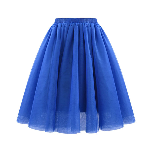 Fashion Tulle Skirt Pleated Tutu Skirts Womens Soft Drape Mid Length Skirt Wedding Bridal Bridesmaid Large Size A Line Skirts