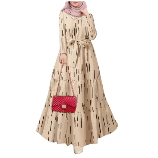 Eid Muslim Abaya for Women Print Dress Jalabiya Lace Up Saudi Arab Long Robe Ramadan Morocco Dubai Abayas Kaftan Islam Vestidos