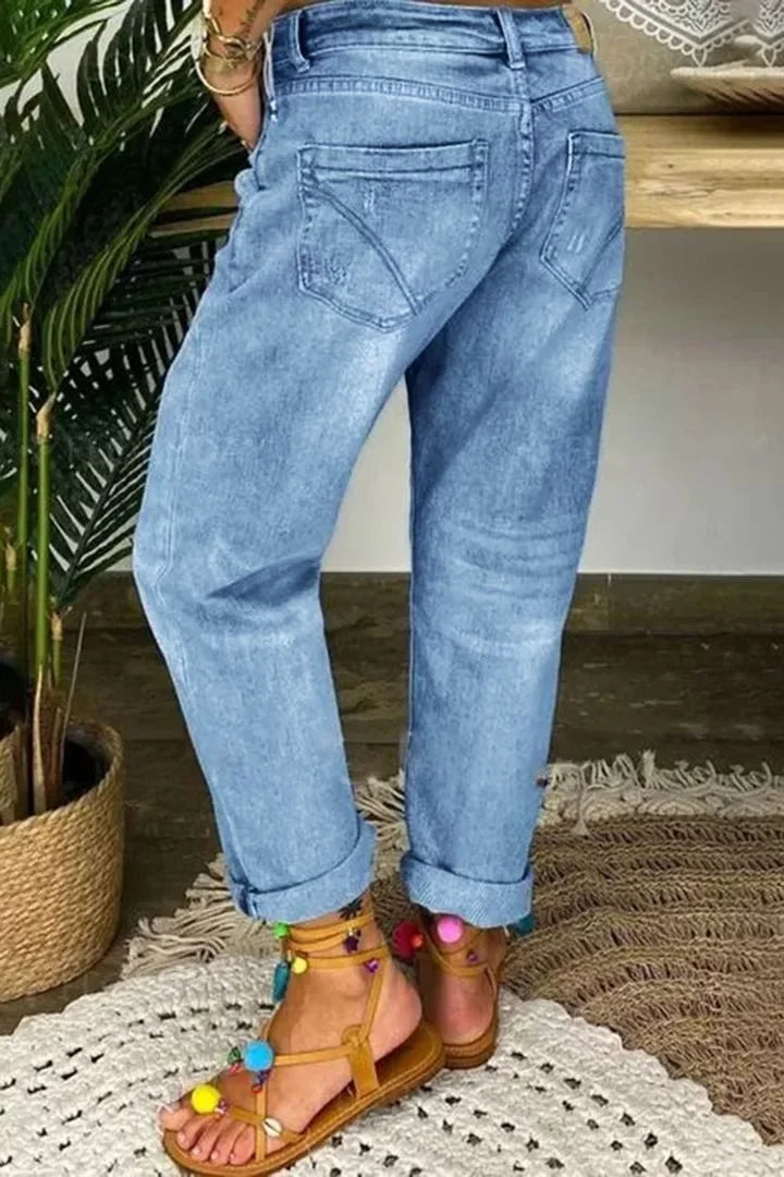 Ripped Jeans for Women Hole High Waist Mom Jeans Flare Pant Denim Autumn 2024 Casual Long Streetwear Trousers Capris Baggy Jeans