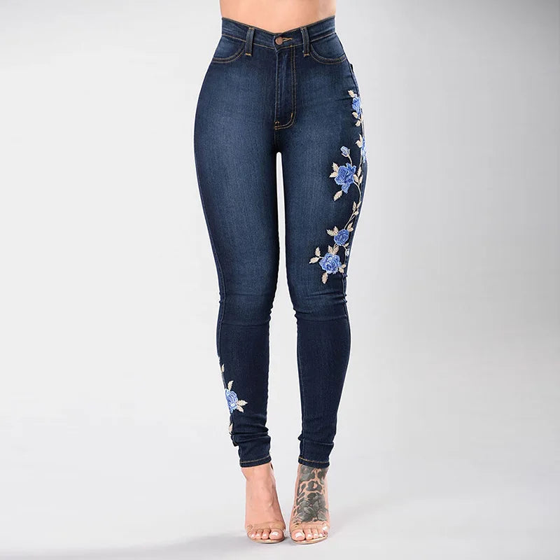 2023 New Women's High Waist Embroidered Jeans Fashion Slim Stretch Denim Pencil Pants Street Trendy Trousers S-3XL Drop Shipping