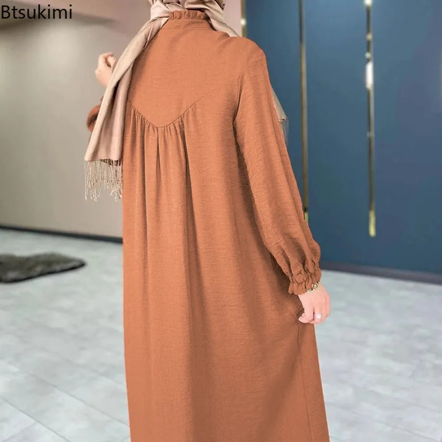 Muslim Fashion Modest Abaya for Women Morocco Solid Casual Robe Puff Sleeve Party Evening Dresses Female Button-up Long Vestidos