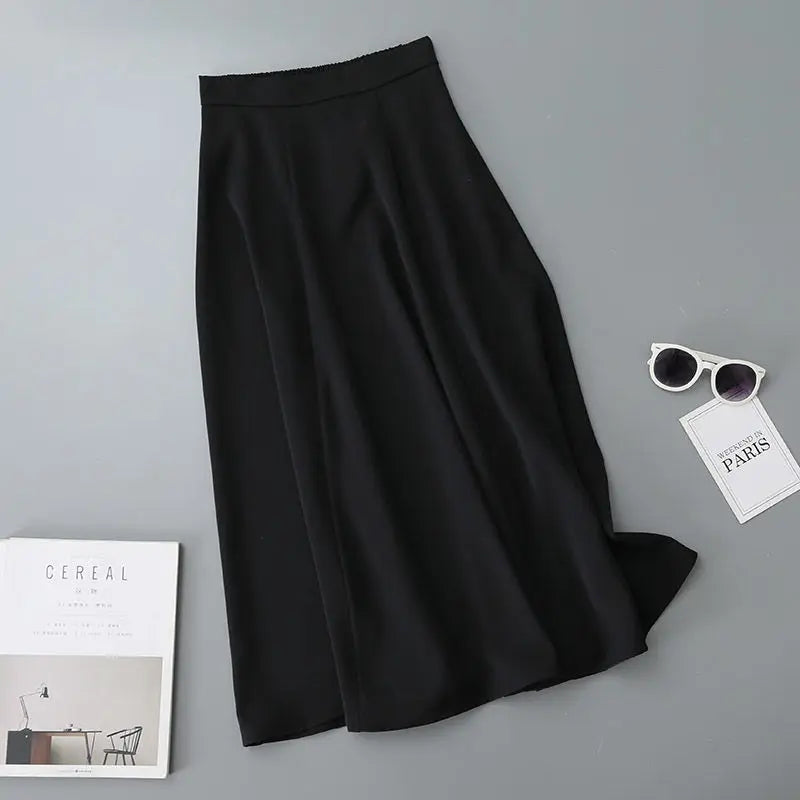 Black Long Skirt Women 2024 Spring Korean Fashion Elegant Vintage High Waist A-line Midi Length Swing Skirt Office Lady Y2k