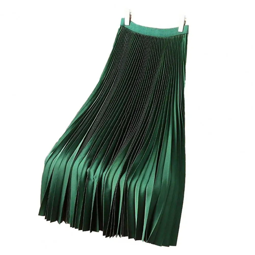 Midi Skirt for Women Elegant Vintage Pleated A-line Midi Skirt with Wide Elastic Waistband Smooth Satin Finish for Women High