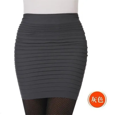 Summer Business Office Short Elastic Pleated Skirt Women High Waist Slim Skirts High Waist Bodycon Mini Skirt Korea Pencil Skirt